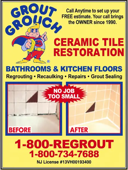 Grout Grouch Shoppers Guide ad design with No Job Too Small