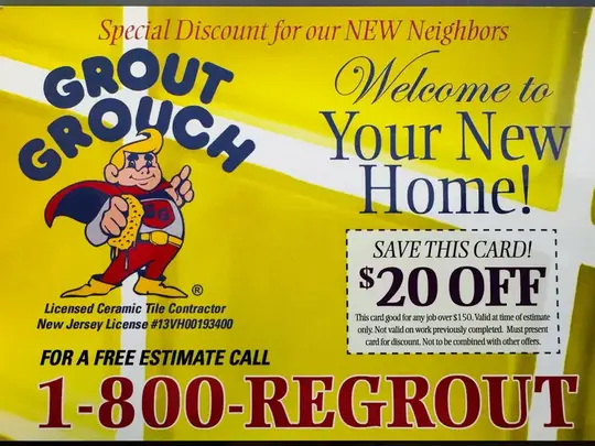Grout Grouch welcome postcard for new neighbors