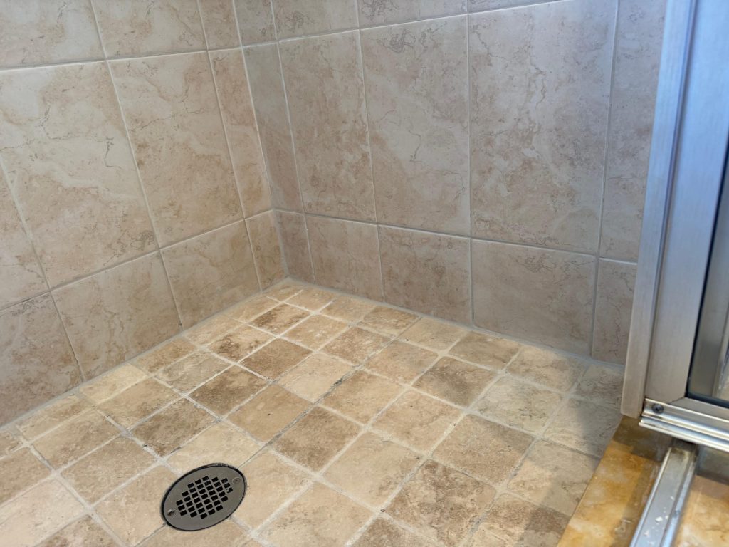 Shower wall after tile repair